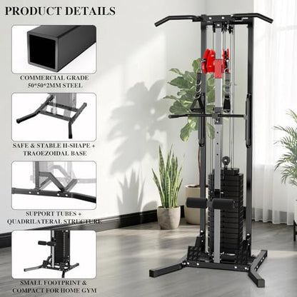 Cable Crossover Power Rack with 70kg Weight Stack,Single Arm Fly,High Low Pull Multi-Functional Home Gym