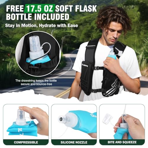 Running Vest for Women Men, Running Hydration Vest with 500ml Soft Flask & Touch-Screen Phone Pocket, Reflective Lightweight Hydration Backpack for Hiking with Adjustable Chest Waist Straps - size: Extra-Large (Chest 45"-55")