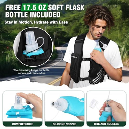Running Vest for Women Men, Running Hydration Vest with 500ml Soft Flask & Touch-Screen Phone Pocket, Reflective Lightweight Hydration Backpack for Hiking with Adjustable Chest Waist Straps - size: Extra-Large (Chest 45"-55")