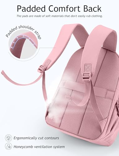 Uselike Travel Backpack for Women, 15.6 Inch Laptop Backpack, Quilted College Bookbag, Cute Work Backpacks, Water Resistant - color: Mauve Pink