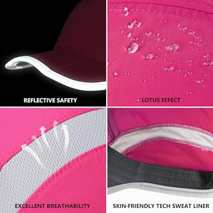 GADIEMKENSD Reflective Folding Outdoor Hat Unstructured Design UPF 50+ Sun Protection Sport Hats for Womens and Mens - color: Rose Red