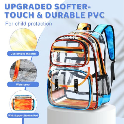 ACESAK Clear Backpack for Boys Girls - 3 Pcs Clear Heavy Duty with Lunch Bag - See Through Backpack Stadium Approved for Kids Middle High College School (Flame) - color: Flame