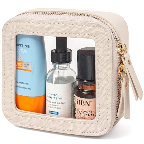 LETGO Clear Makeup Bags for Beach,Clear Makeup Bag for Purse,Mini Clear Makeup Pouch Purse Organizer Fit Carry-on Travel Essentials,Clear Cosmetic Bags for Car Accessories for Women (Mini-Beige) - color: 0-Mini-Beige