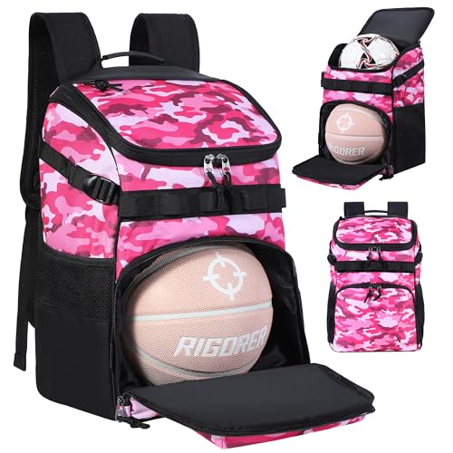 TRAILKICKER Basketball Backpack Women Fit Soccer Volleyball Baseball Football Sports Backpack Training Equipment Bag for Team - color: Pink Camo, size: M