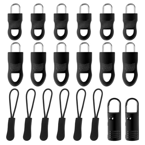 20-Pack Zipper Pulls Replacement Set, Black Zipper Pull Replacement for Backpacks, Luggage, Jackets, Easy Zipper Head Replacement Kit