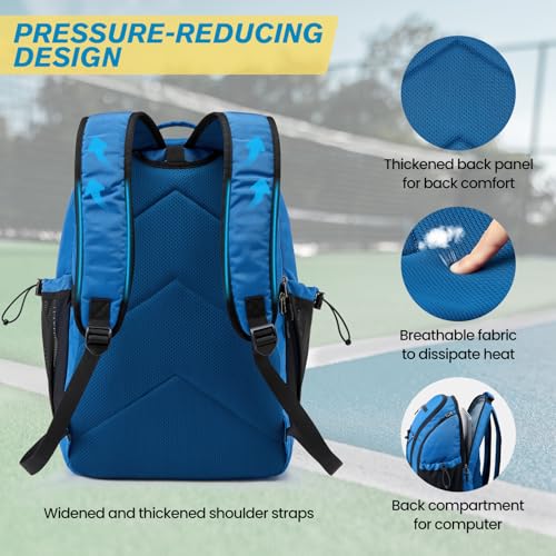 G4Free Pickleball Bag Pickleball Backpack for Women & Men School Backpack for Teens Bookbag for College Student with Fence Hook Laptop Compartment(Blue) - color: Blue