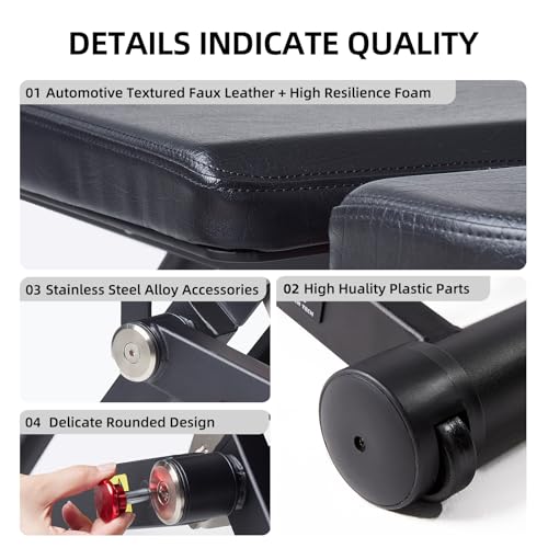 DHT Weight Bench, Adjustable Weight Benches for Home Gym, Workout Bench with Fast Folding, Incline Decline Bench Press for Full Body, Black