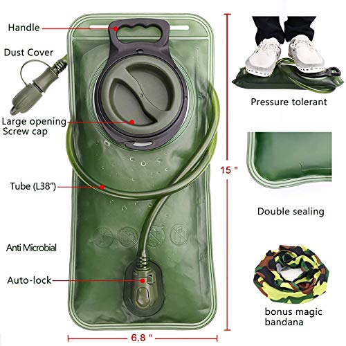 Hydration Bladder, 1.5-2-3L Water Bladder for Hiking Backpack, BPA-Free Leak Proof Water Reservoir Storage Bag, Water Pouch Hydration Pack for Camping Cycling Running - color: 2L Water Bladder - Military Green