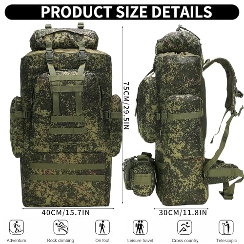100L Camping Hiking Backpack,Molle military Tactical rucksack backpack,Waterproof Lightweight Hiking Backpack - color: Pixel Tie-dye