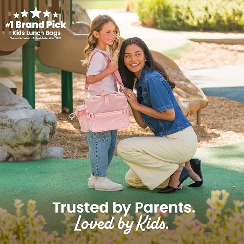 Bentgo Kids Lunch Bag - Double-Insulated, Reusable Lunch Bag for Kids 3+ with Adjustable Strap; Holds Lunch Box/Water Bottle/Snacks; Easy-Clean, Water-Resistant & Pockets (Glitter - Petal Pink) - color: Glitter Edition - Petal Pink