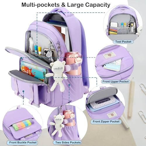 Hidds College Backpack Laptop Backpacks 15.6 Inch for Men Women Elementary Middle High School Book Bag For Teens Girls Boys Student Anti Theft Travel Daypack Large Bookbags-Purple - color: Purple