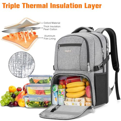 Insulated Lunch Backpack Fit 17" Laptop, Work Backpack with Lunch Box for Men & Women, Water Resistant College Computer Bag for Travel, Business, Hiking - color: Gray