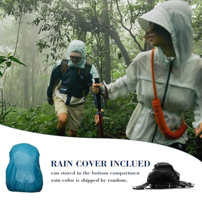 Long Keeper 40L Hiking Backpack Camping Daypack with Waterproof Rain Cover Lightweight Outdoor Sport Travel Backpack Rucksack (Black) - color: Black