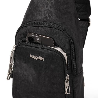 Baggallini Securtex Anti-Theft Daytripper Sling - color: Black Cheetah Emboss