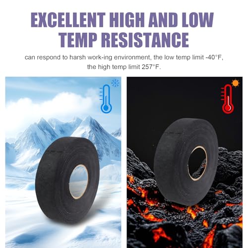 2 PCS Car Wire Harness Cloth Tape, 49.2Ft Cloth Electrical Tape for Engine Harness Wrap, High Temperature Resistance Self-Adhesive Wire Tape for Harness Noise Reduce and Insulation (Black)