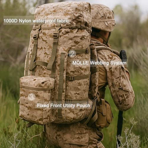 MT PLCE Tactical Backpack with Internal Frame, Military Rucksack for Outdoor, Hiking, Survival Pixel Desert - color: Marpat Desert