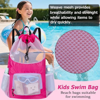 Swim Bag for Kids Mesh Beach Backpack for Girls Lightweight Drawstring Beach Bag Swimming Pool Sports Gym String Bag (Purple) - color: Purple