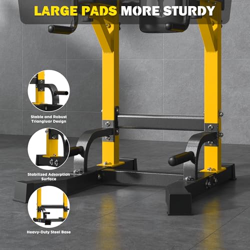 DlandHome Power Tower Pull Up Bar Station, Heavy Duty Pull Up Dip Station Adjustable Height for Home Gym Strength Training Equipment, 330LBS Weight Capacity - color: Yellow