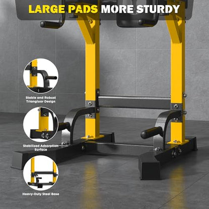 DlandHome Power Tower Pull Up Bar Station, Heavy Duty Pull Up Dip Station Adjustable Height for Home Gym Strength Training Equipment, 330LBS Weight Capacity - color: Yellow