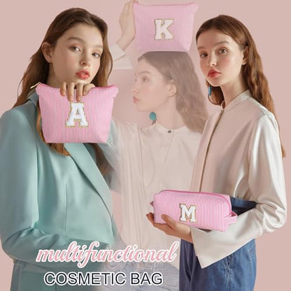 YOOLIFE Birthday Gifts for Women Girls Mom Daughter Birthday Gifts for Kids Teen Girls | Initial Makeup Bag | Travel Cosmetic Bag | 11 12 13 14 15 16 Years Old Girl Gift Teacher Graduation Gift Pink A - color: Pink, style: A