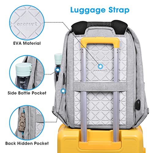oscaurt Anti Theft Backpack 15.6 Inch Laptop Travel Backpack with Hidden Zipper and USB Charging Port Waterproof Business Computer Bag for Men & Women - color: Light Grey