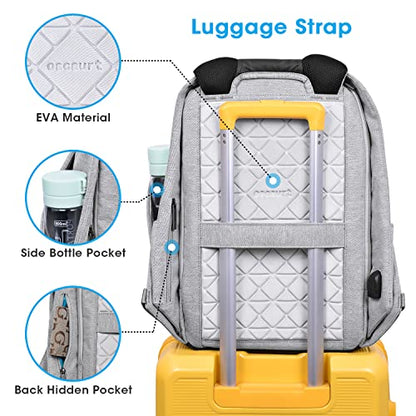oscaurt Anti Theft Backpack 15.6 Inch Laptop Travel Backpack with Hidden Zipper and USB Charging Port Waterproof Business Computer Bag for Men & Women - color: Light Grey