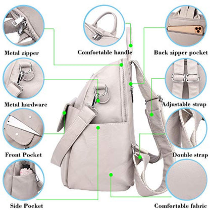 Women Fashion Backpack Purse Waterproof Bookbags Travel Shopping Rucksack Convertible Ladies Shoulder Bag - color: Light Gray【pu】