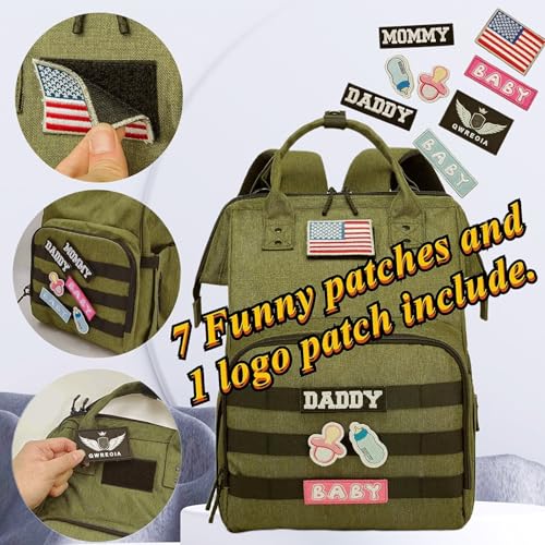 Diaper Bag Backpack for Dad and Mom with USB Charging Port Stroller Straps and Insulated Pocket,army military Travel Nappy Backpack for daddy mommy (Green) - color: Green