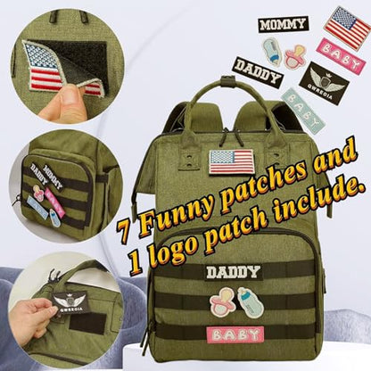 Diaper Bag Backpack for Dad and Mom with USB Charging Port Stroller Straps and Insulated Pocket,army military Travel Nappy Backpack for daddy mommy (Green) - color: Green