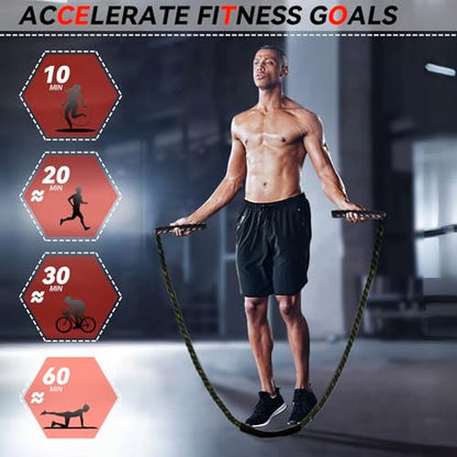 5.3lb Weighted Jump Rope, 10.5ft Adult Heavy Skipping Rope for Men and Women, Heavy Jump Ropes for Shaping Body, Home Workout, Total Body Workout Equipment (Black & Red)