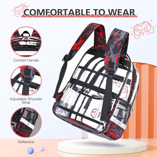 DIGOBAY 3PCS Cool Luminous Clear Backpack for Boys Kids, Gamer Clear Bookbag for School, See Through PVC Transparent Backpacks with Lunch Bag Pencil Case, Backpack Heavy Duty for School Stadium - color: Red Camo