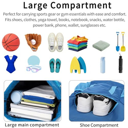 Drawstring Backpack Bag, Sport Gym Sackpack with Shoes Compartment - color: Blue
