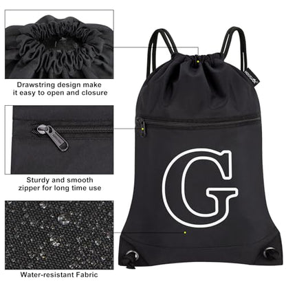 HOLYLUCK Drawstring Bags Initial Backpack Sackpack Cinch Bags for Sports, Gym, Travel, Beach(Black-G) - color: Black-g
