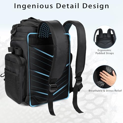 Fishing Backpack with 4 Tackle Boxes, 55L Large Tackle Box Backpack with 4 Rod Holders, Waterproof 900D Tackle Backpacks with Cooler & Clear Gear Windows, Fishing Gifts for Men Women, Black - color: Black (with 4Boxes)
