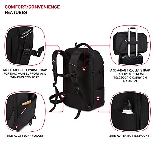 SwissGear 3766 Extra Large 48L Travel Backpack with USB Charging Port, Built-in RFID, Fits 16 Inch Laptop - color: Black, size: 48L