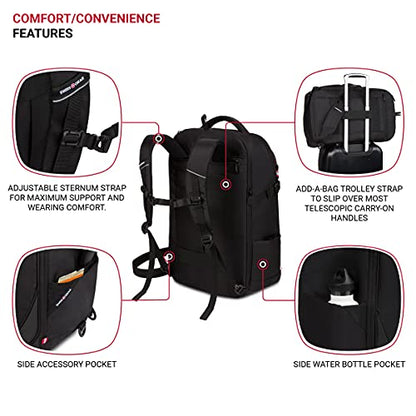 SwissGear 3766 Extra Large 48L Travel Backpack with USB Charging Port, Built-in RFID, Fits 16 Inch Laptop - color: Black, size: 48L