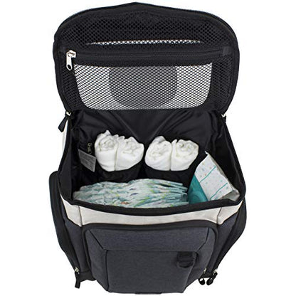 BODHI Baby Tech Top Loader Diaper Bag Backpack with removable changing pad, Unisex, for Moms and Dads - Oatmeal/Black Combo Chambray - color: Oatmeal Black Combo Chambray