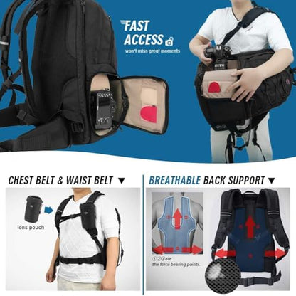 Camera Backpack Waterproof Large DSLR Camera Bag with 17" Laptop Compartments,Rain Cover,Tripod Holder Outdoor Travel Camera Backpack Case for Nikon Canon Sony Pentax DSLR/SLR Cameras and Accessories - size: 17L