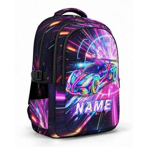 Personalized Backpacks Racing Car Backpack for Kids Teens School Elementary to Middle, Custom Large Capacity Bookbag for Travel Camping Students - color: Blue