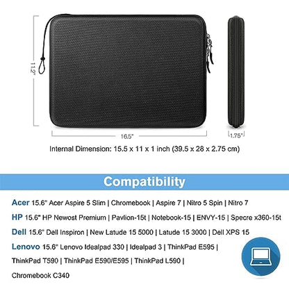 FINPAC 15.6-inch Hard Laptop Sleeve Case Compatible with 15.6 Inch Acer Aspire, Shockproof Computer Carrying Case for HP Dell Razer Samsung Laptop Chromebook, Black - color: Black, size: 15.6-inch Laptop/Chromebook