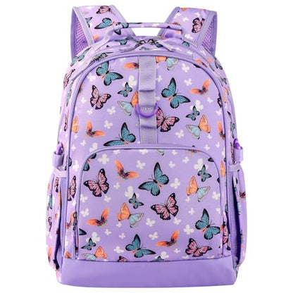 Choco Mocha Butterfly Backpack for Girls, Kids Backpack Elementary School Backpack for Girls Ages 6-8 Kids Bookbag 17 Inch with Chest Strap, Purple - color: Butterfly-purple