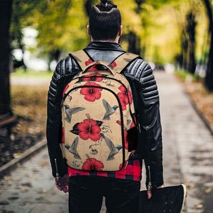 Travel Backpack Purse for Women, Classic Hummingbird Art Lily Flowers Birds Cute Laptop Backpack with Tumbler Holder for Nurse Teacher College Work Casual Daypack - color: Pattern (331)