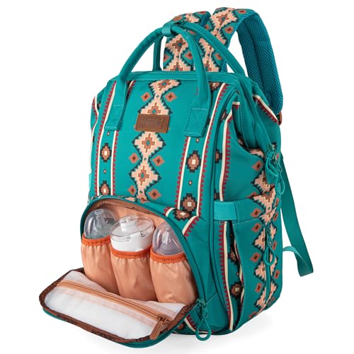 Wrangler Aztec Backpack Organized Daypack Travel Baby Bag with Stroller Strap and Side Bottle Pockets WG2204-9110GN - color: Angel Green