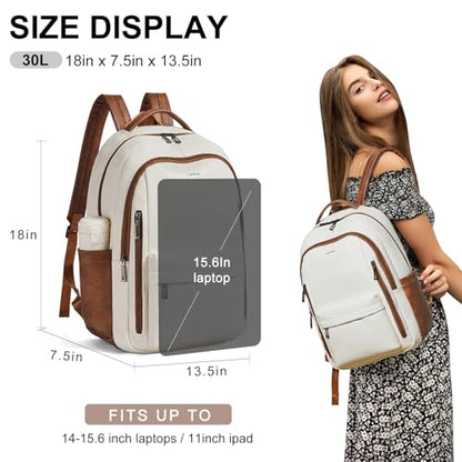 LATMAP Backpack Purse for Women Men Faux Leather Backpack, Travel Work Laptop Back Pack Teacher Bookbag fits 15.6" Laptop, Beige - color: Style2-beige1
