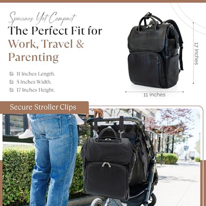 Citi Collective Explorer Black Diaper Bag Backpack - Vegan Leather Diaper Bag with Shoulder Strap, Insulated Bottle Pockets, Changing Pad, Stroller Clip- Versatile Diaper Bag for Baby - color: Black