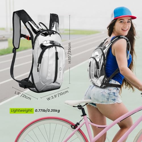 Nepest Hydration Pack Backpack for Women & Men, Lightweight Water Backpack with 2L Water Bladder for Hiking Cycling Running Biking - color: Holographic - Silvery