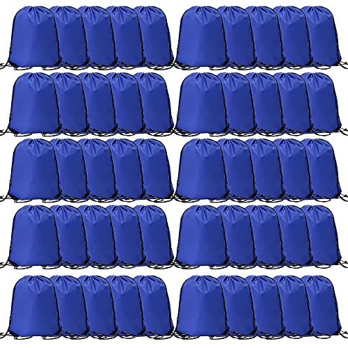 CODOBON 50 Pcs Drawstring Bags, Bulk Draw String Backpack, Cinch Polyester Bag for Gym Sport, Royal Blue - color: Royal Blue