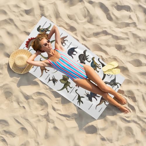Dinosaur Dino Beach Towel, Dino Pattern Thin Lightweight Bath Towels, Quick Dry Absorbent Microfiber Swim Yoga Pool Beach Accessories, (Stegosaurus, Dimetrodon, Velociraptor) - 30x60 Inch/ 77X153cm - color: Dinosaur