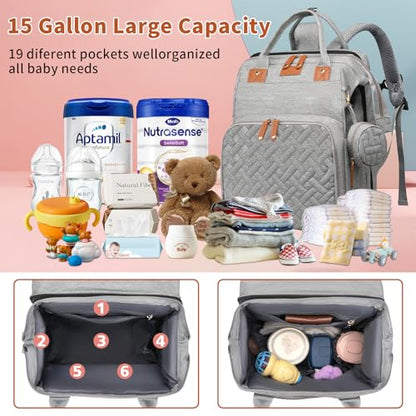 Baby Diaper Bags with Changing Station, Multifunctional Diaper Bag Backpack for Moms Dads with USB Charging Port, Waterproof Travel Diaper, Baby Shower Gifts for Baby Boy & Girls (Gray) - color: Gray