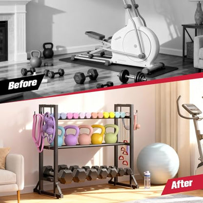 3-Tier Adjustable Dumbbell Rack Stand - Heavy-Duty Carbon Steel Weight Storage Organizer for Home Gym, Easy Assembly, 450 lb Capacity for Dumbbells & Kettlebells